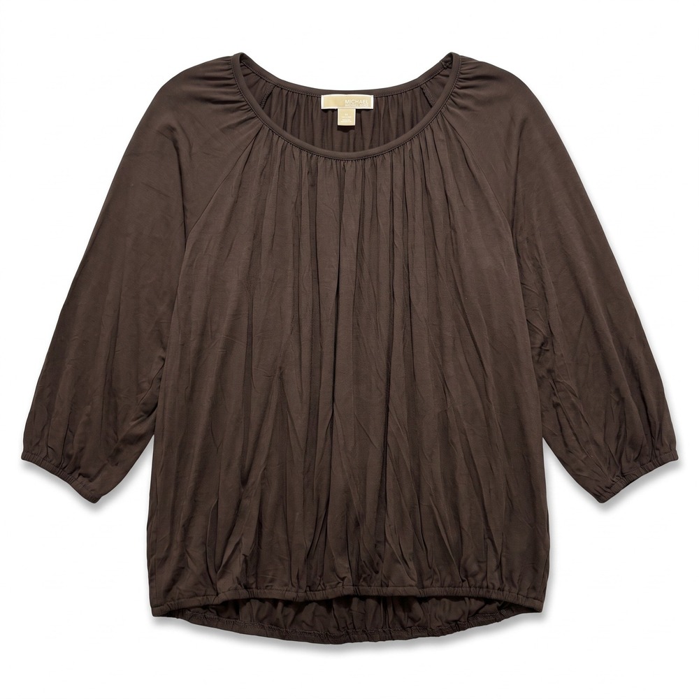 Michael Kors L Brown Womens Blouse Top Pleated Casual Boho